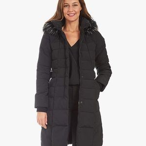 kensie womens 44" Luxe Fur Hooded Quilted Puffer